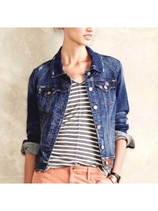 Pilco and the Letterpress Jackets & Blazers - Pilcro and the Letterpress Distressed Denim Jacket Anthropologie Women’s Large